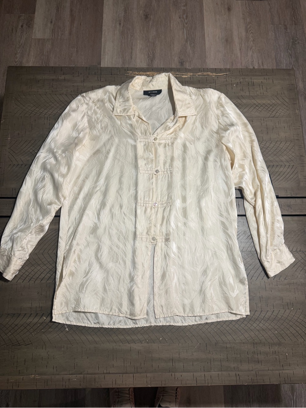 Light Ivory Satin Jacquard Button-Front Blouse
